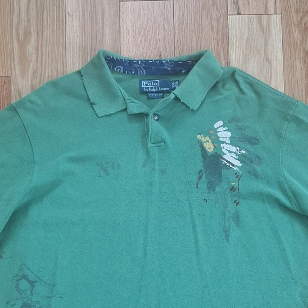 Polo Ralph Lauren Custom Fit Vintage Native American Graphic Polo Green XL